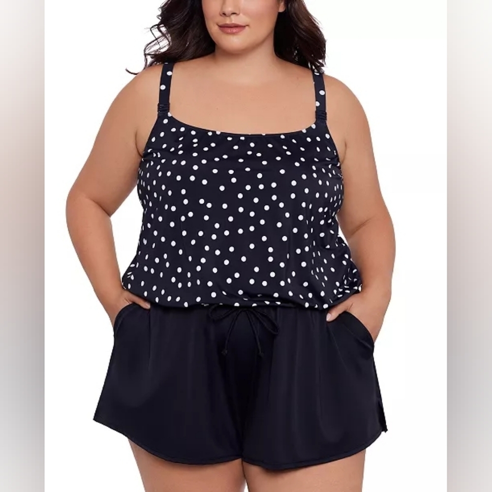 Swim Solutions Swim Romper, Plus Size Polka Dot One Piece Sz 16
